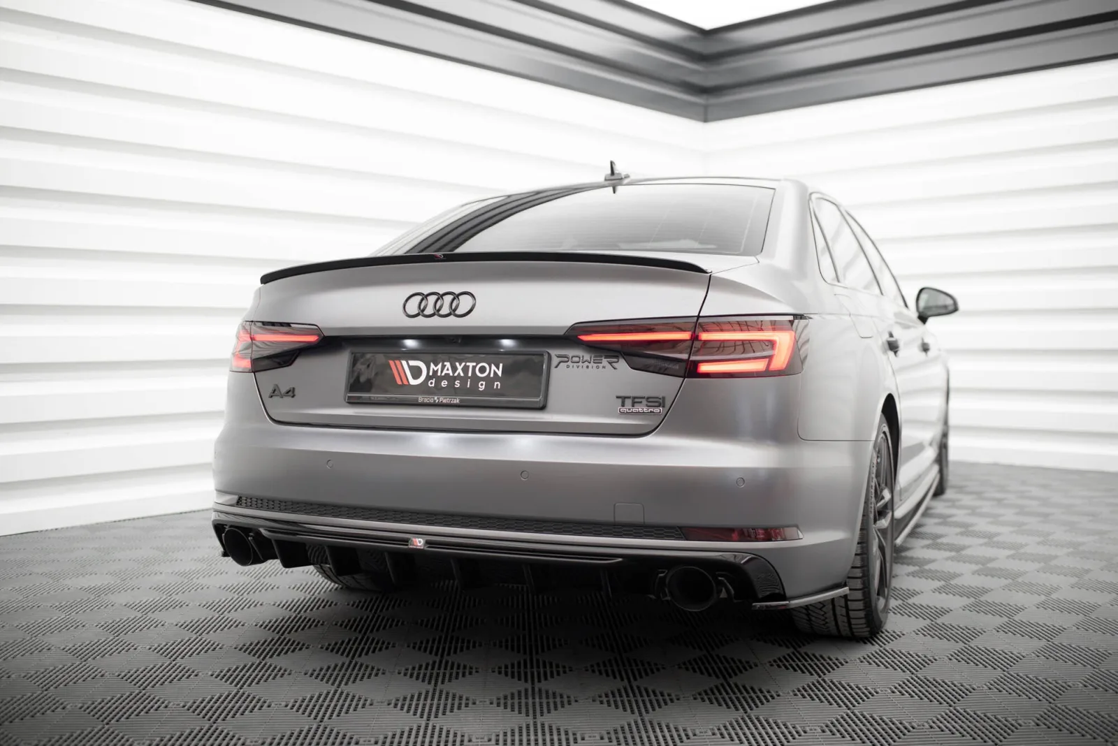 Rear Valance V.1 compatible with Audi A4 S-line B9 (Version with single exhaust tips on both sides)