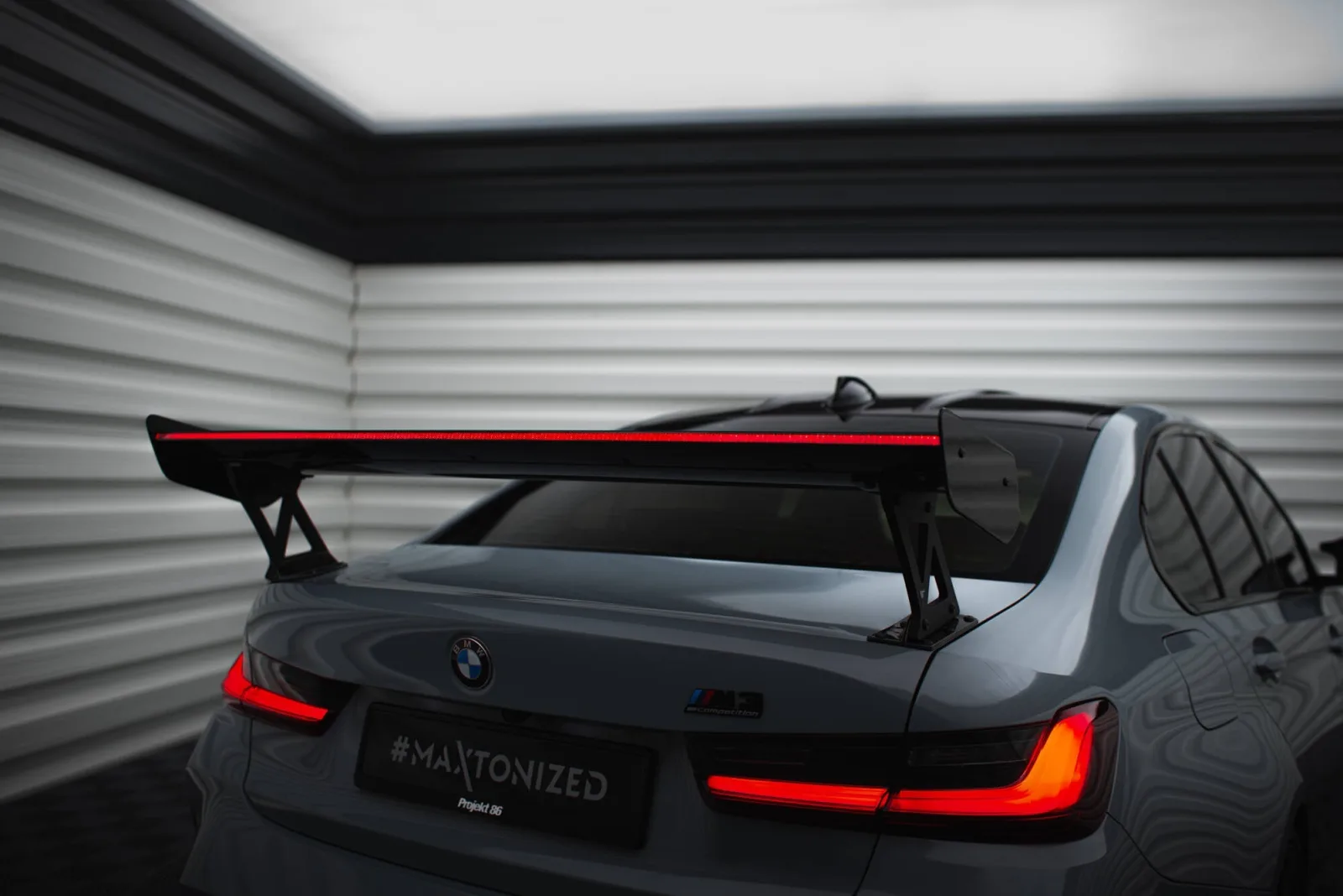 Carbon Spoiler With External Brackets + LED compatible with BMW M3 G80 / M340i G20 / 3 M-Pack G20 / 3 Standard G20